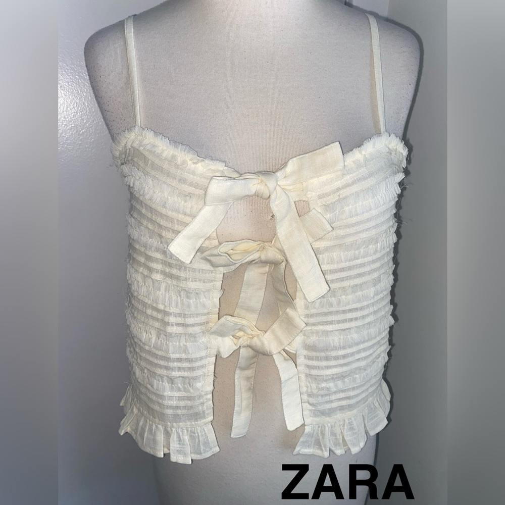 ZARA Cream Ruffled Tie-Front Cami Top - Size S - NEW
